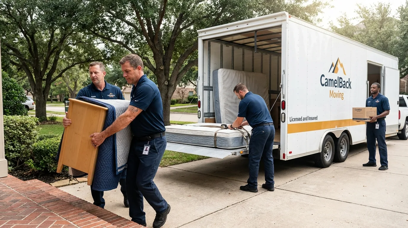 Crew loading residential truck for cross-state move from Abington, MA