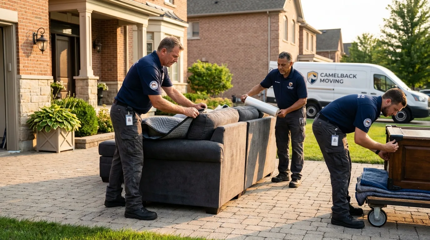 Large estate moving crew wrapping furniture in Abington, MA